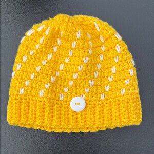 Yellow Knitted Kids Beanie with White Accents